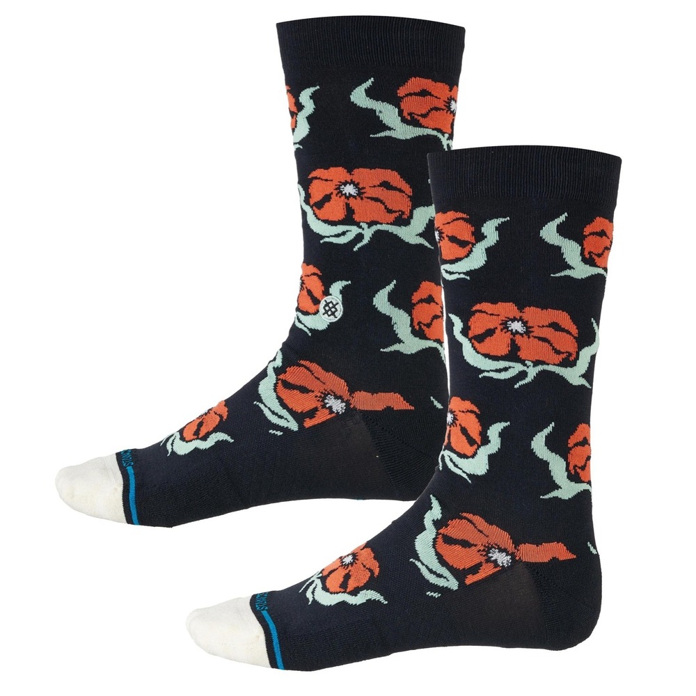 Stance Broadcast Floral Crew Socks Black‎ Orange Floral Print Medium A545C25BRO